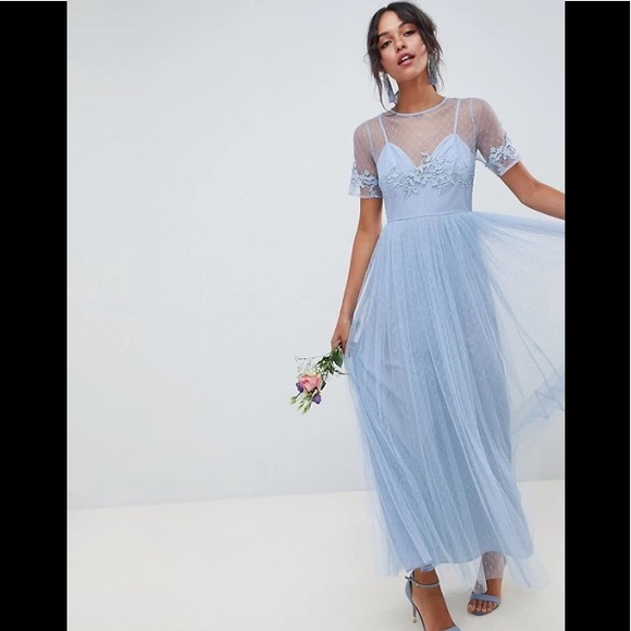 ASOS DESIGN lace and dobby mesh overlay maxi dress
